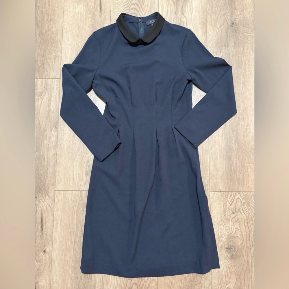 Preppy COS Navy Wool-Blend Collared Long Sleeve Dress Size 6
